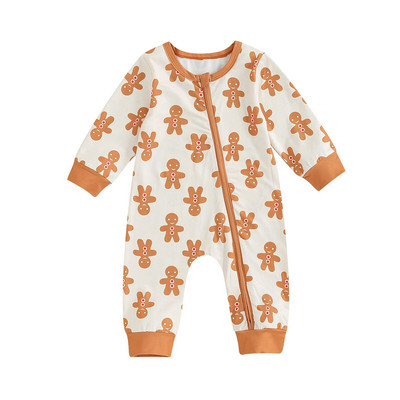 ma&baby 0-18M Χριστουγεννιάτικο νεογέννητο μωρό κοριτσάκι Ολόσωμη φόρμα για αγόρι με μακρυμάνικο μελόψωμο άντρας τύπωμα Romper Χριστουγεννιάτικες στολές