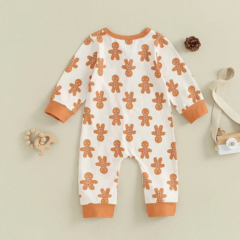 ma&baby 0-18M karácsonyi újszülött csecsemő baba lány fiú jumpsuit, hosszú ujjú mézeskalács férfi nyomtatott nadrág karácsonyi jelmezek