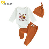 ma&Baby 0-12M 2η Ημέρα των Ευχαριστιών Νεογέννητο Βρέφος Κορίτσια Αγόρια Σετ Ρούχα Γράμμα Γαλοπούλα Κέντημα Ρόμπερ Παντελόνια Καπέλο Στολές