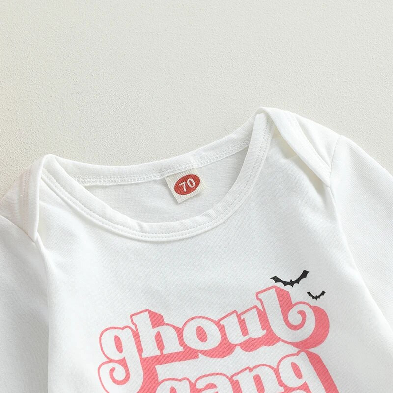 Kislány őszi ruha, hosszú ujjú, betűs nyomat, sütőtök mintás lobogó nadrággal és fejpántos Halloween ruhákkal