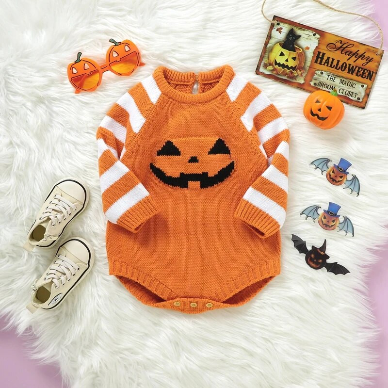 ma&baby 0-18M Halloween újszülött csecsemő kisfiú lány lány kötött meleg tök tök Jumpsuit parti jelmezek
