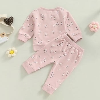 Baby Girls Activewear Outfit Floral Print Μακρυμάνικο πουλόβερ Φούτερ μπλούζες και Stretch Casual Παντελόνι