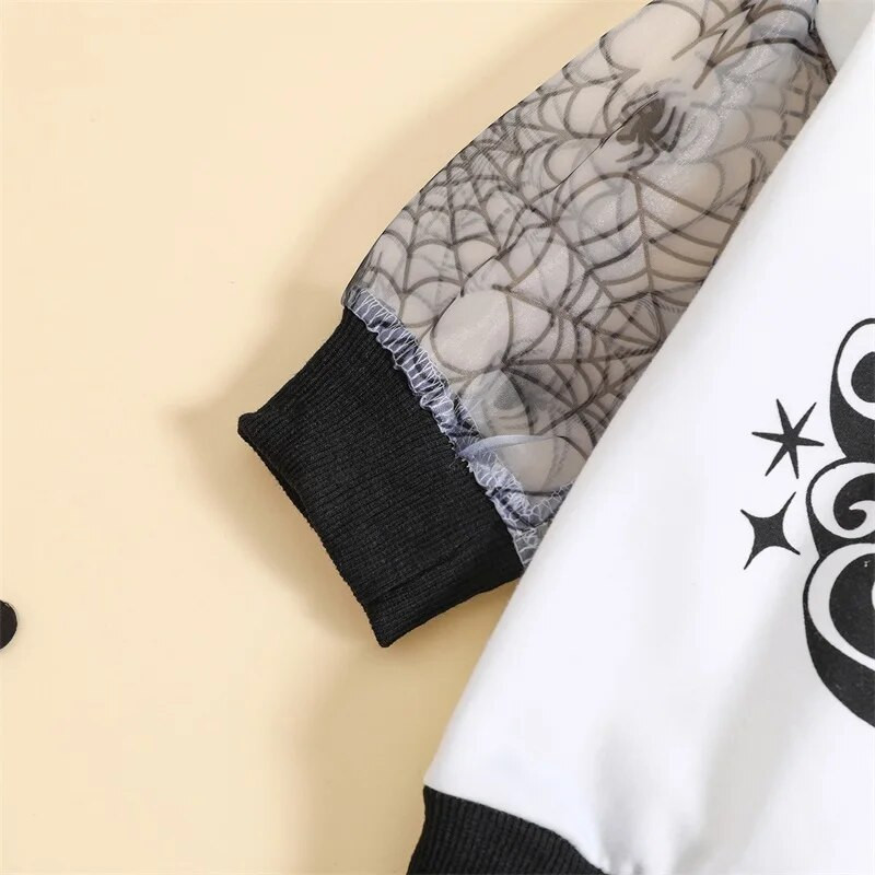 Kislányok Halloween ruhák, denevér betűkkel nyomtatott hosszú ujjú pulóver és rugalmas alkalmi nadrág szett, 2 részes őszi ruha