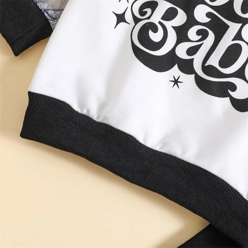 Kislányok Halloween ruhák, denevér betűkkel nyomtatott hosszú ujjú pulóver és rugalmas alkalmi nadrág szett, 2 részes őszi ruha