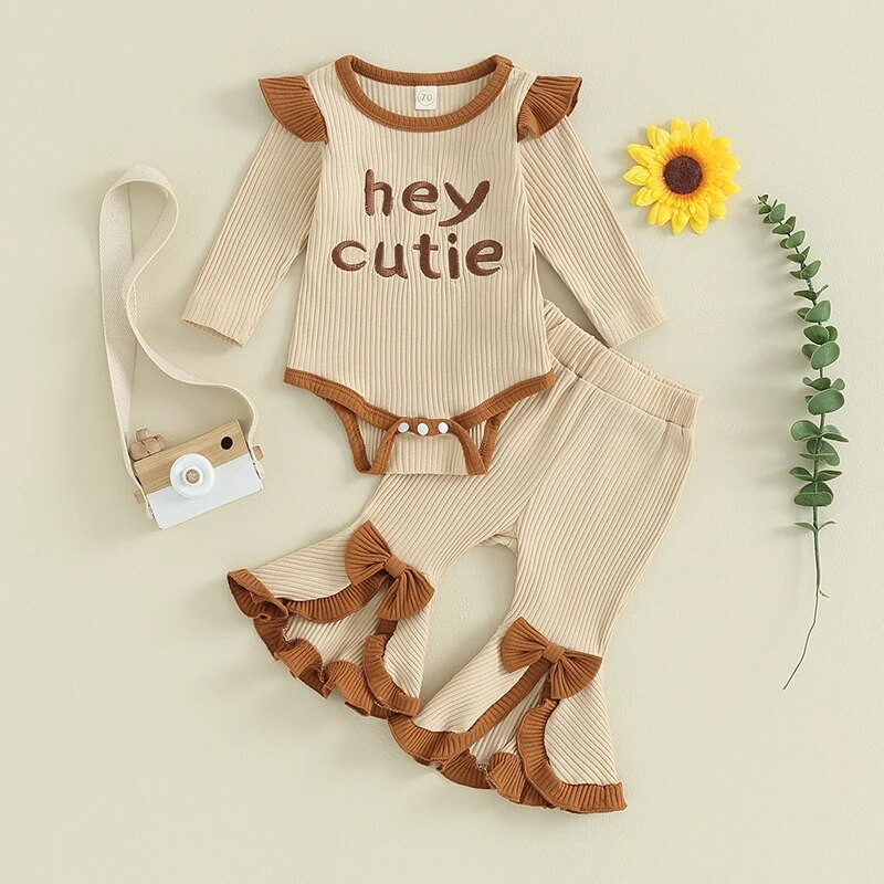 Kislányok 2 részes ruhák, betűmintás, bordázott, hosszú ujjú nadrágok, kisgyermekek őszi ruhák