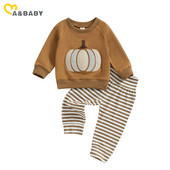 ma&baby 0-3Y Halloween νεογέννητο αγόρι κοριτσάκι σετ ρούχων Χαριτωμένα μακρυμάνικα μπλουζάκια με ριγέ παντελόνια Κοστούμια