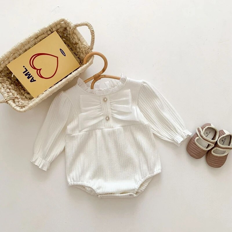 Csecsemő újszülött baba lány nadrág, hosszú ujjú, masnis nyakú patchwork testruha hétköznapi használatra