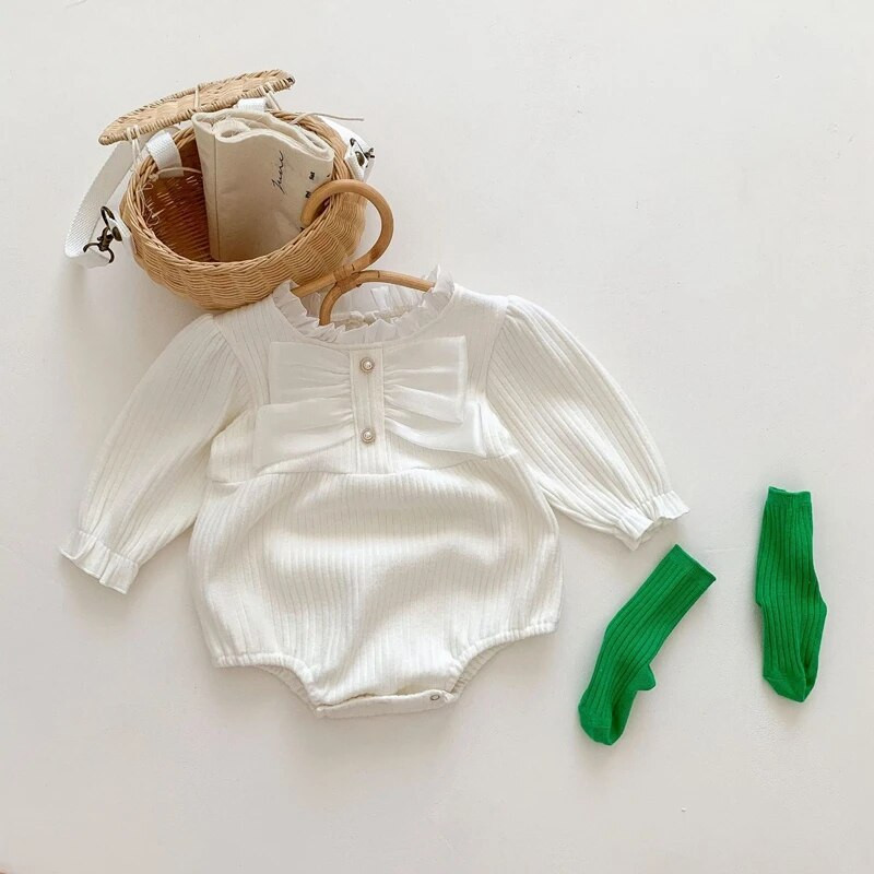 Csecsemő újszülött baba lány nadrág, hosszú ujjú, masnis nyakú patchwork testruha hétköznapi használatra