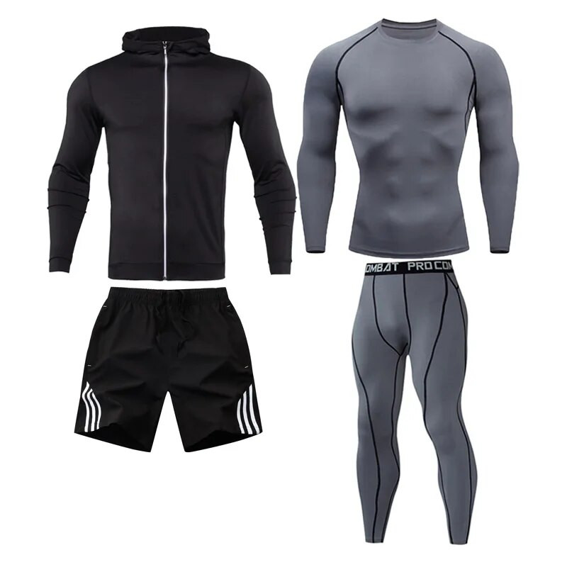 Trénaruha Férfi poliészter pulóver Sport tornatermi tavaszi dzseki + termál fehérnemű Alkalmi férfi atléta ruha Sportruházat Fitness