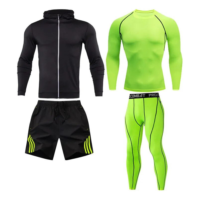 Trénaruha Férfi poliészter pulóver Sport tornatermi tavaszi dzseki + termál fehérnemű Alkalmi férfi atléta ruha Sportruházat Fitness