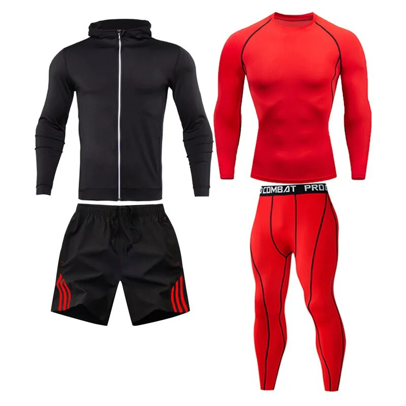 Trénaruha Férfi poliészter pulóver Sport tornatermi tavaszi dzseki + termál fehérnemű Alkalmi férfi atléta ruha Sportruházat Fitness