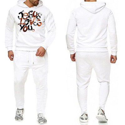 Ανδρικό αθλητικό κοστούμι Jesus Loves You Print Hoodie+Jogging Casual Long Pants Design Man Golf Μεγάλο μέγεθος Καθημερινά Streetwear