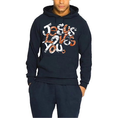 Ανδρικό αθλητικό κοστούμι Jesus Loves You Print Hoodie+Jogging Casual Long Pants Design Man Golf Μεγάλο μέγεθος Καθημερινά Streetwear