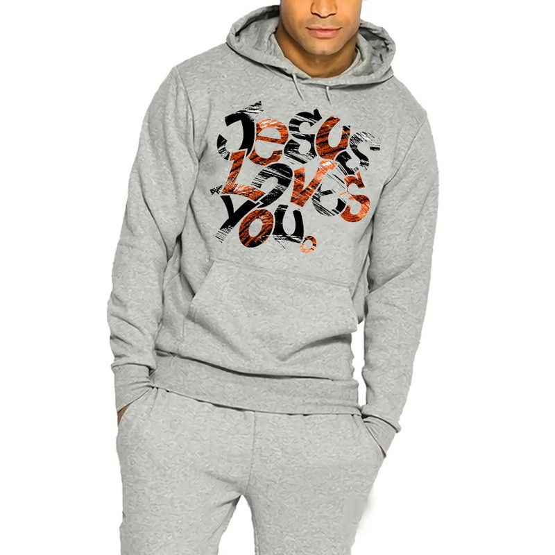 Férfi sportruha Jesus Loves You Nyomtatott kapucnis kapucnis kapucnis kapucnis kapucnis + kocogó alkalmi hosszú nadrág Design férfi golf nagy méretű napi utcai viselet