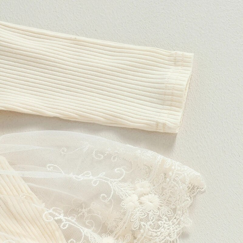 Újszülött baba lányok, hosszú ujjú, virágos masni tüll jumpsuit, őszi tavaszi ruházat