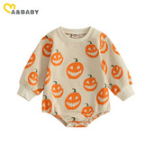 ma&baby 0-24M Halloween νεογέννητο μωρό αγόρι κορίτσι Romper μακρυμάνικη φόρμα κολοκύθας με στάμπα για νήπια Παιχνιδομηχανή