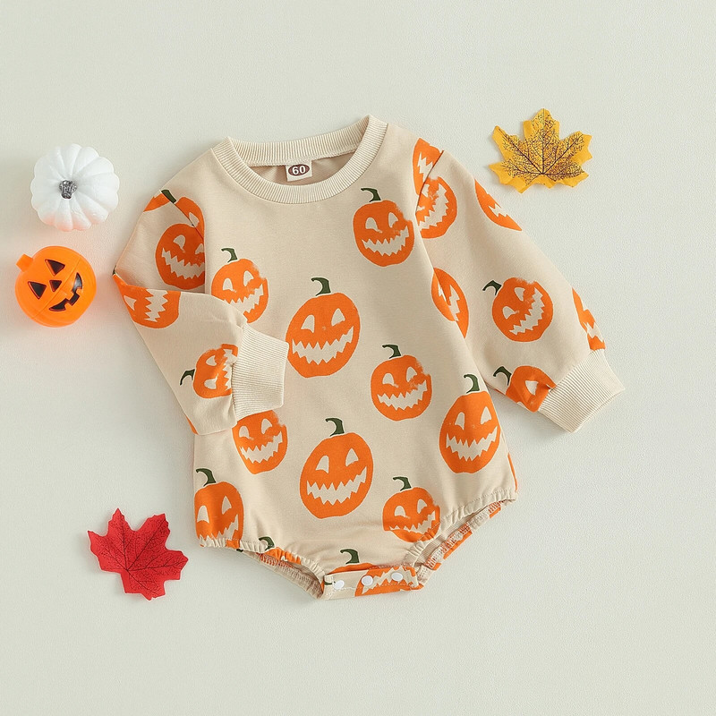 ma&baby 0-24M Halloween újszülött kisbaba fiú lány nadrág hosszú ujjú sütőtök mintás jumpsuit kisgyermek csecsemő ruha játszóruha