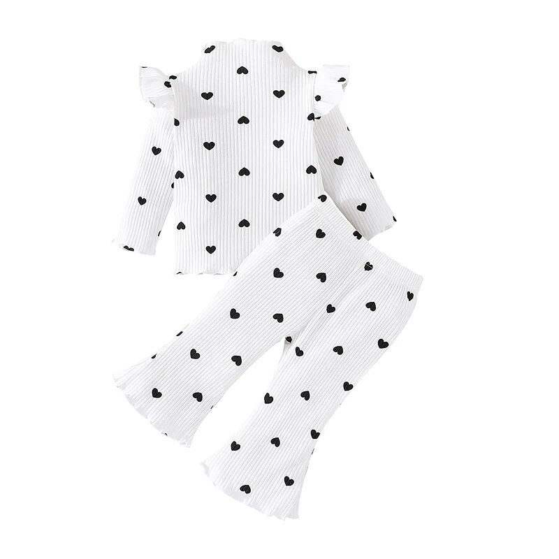 Kisgyermek lányok 2 részes ruhák szívmintás bordázott hosszú ujjú felsők és rugalmas nadrág szett aranyos ruhák