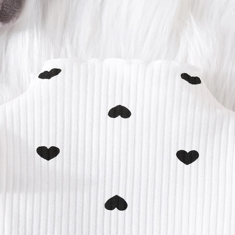 Kisgyermek lányok 2 részes ruhák szívmintás bordázott hosszú ujjú felsők és rugalmas nadrág szett aranyos ruhák