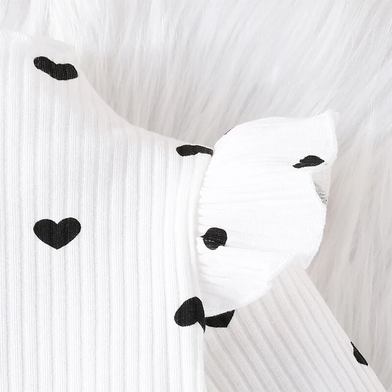 Kisgyermek lányok 2 részes ruhák szívmintás bordázott hosszú ujjú felsők és rugalmas nadrág szett aranyos ruhák