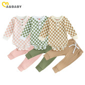 ma&baby 0-24M Νεογέννητο Βρέφος Βρέφος Αγόρια Κοριτσίστικα Σετ Ρούχα Φθινοπωρινής άνοιξης πλεκτά ρούχα Καρό στάμπα μακρυμάνικο ρόμπα + παντελόνι