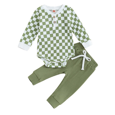 ma&baby 0-24M Νεογέννητο Βρέφος Βρέφος Αγόρια Κοριτσίστικα Σετ Ρούχα Φθινοπωρινής άνοιξης πλεκτά ρούχα Καρό στάμπα μακρυμάνικο ρόμπα + παντελόνι