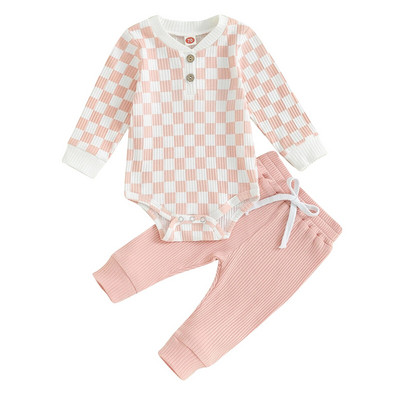 ma&baby 0-24M Νεογέννητο Βρέφος Βρέφος Αγόρια Κοριτσίστικα Σετ Ρούχα Φθινοπωρινής άνοιξης πλεκτά ρούχα Καρό στάμπα μακρυμάνικο ρόμπα + παντελόνι
