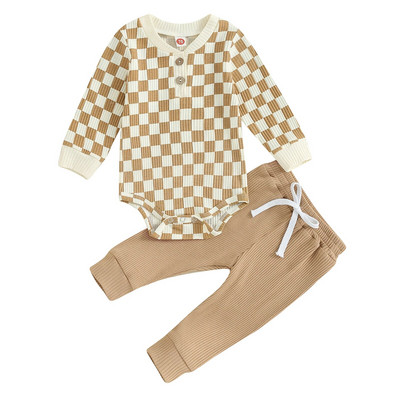 ma&baby 0-24M Νεογέννητο Βρέφος Βρέφος Αγόρια Κοριτσίστικα Σετ Ρούχα Φθινοπωρινής άνοιξης πλεκτά ρούχα Καρό στάμπα μακρυμάνικο ρόμπα + παντελόνι