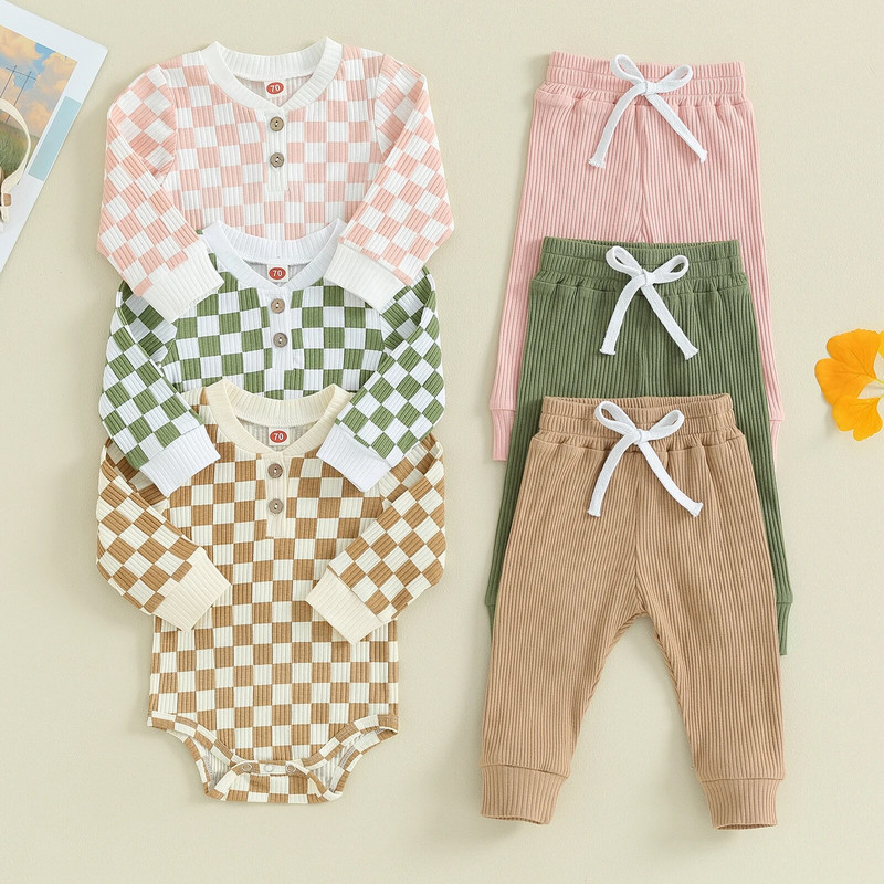 ma&baby 0-24M újszülött csecsemő baba fiú lány lány ruhakészletek őszi tavaszi kötött ruhák kockás mintás hosszú ujjú nadrág + nadrág