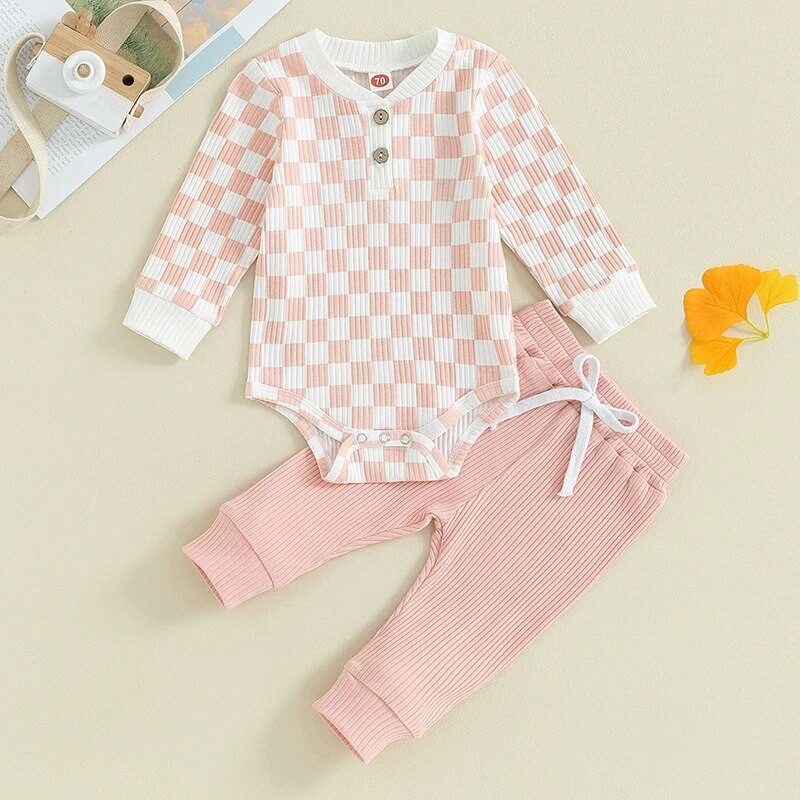 ma&baby 0-24M újszülött csecsemő baba fiú lány lány ruhakészletek őszi tavaszi kötött ruhák kockás mintás hosszú ujjú nadrág + nadrág