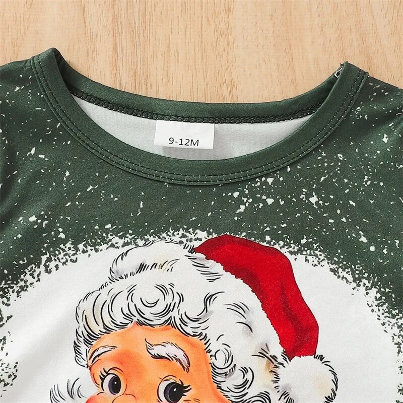 Kislány 2db karácsonyi ruhák hosszú ujjú Mikulás mintás felsők + sakktáblás nadrág szett kisgyermek ruhák