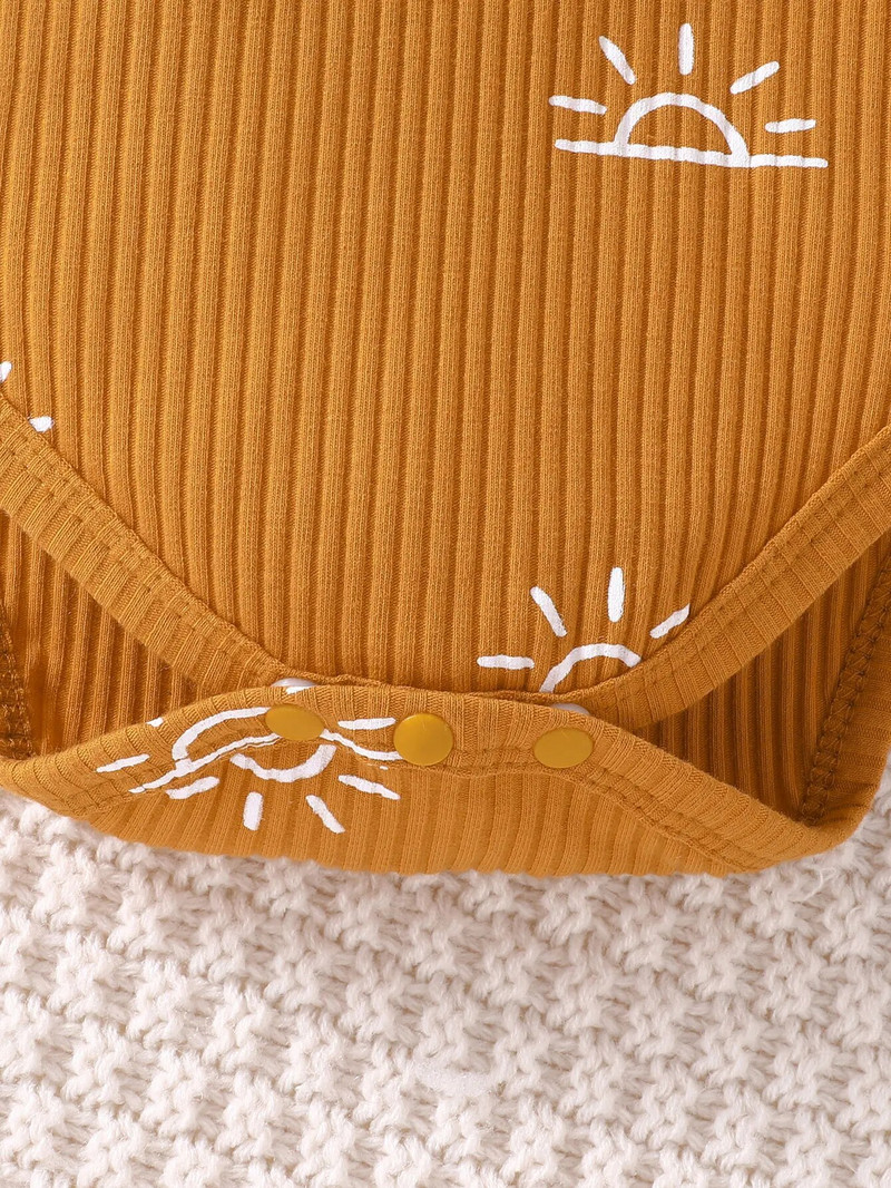 Terno Kid uniszex 0-18 hónapos hosszú ujjú, napfénymintás nadrág és hosszú nadrág sapkával, kisgyermek ruházati szett, gyerekviselet