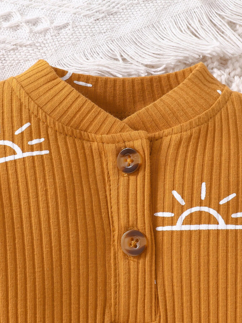 Terno Kid uniszex 0-18 hónapos hosszú ujjú, napfénymintás nadrág és hosszú nadrág sapkával, kisgyermek ruházati szett, gyerekviselet