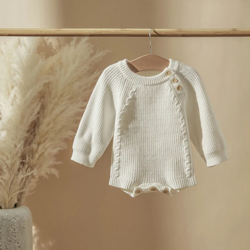 Legújabb baba kötött hosszú ujjú őszi téli pulóver Gombos Bodysuit Ruhák Jumpsuitek