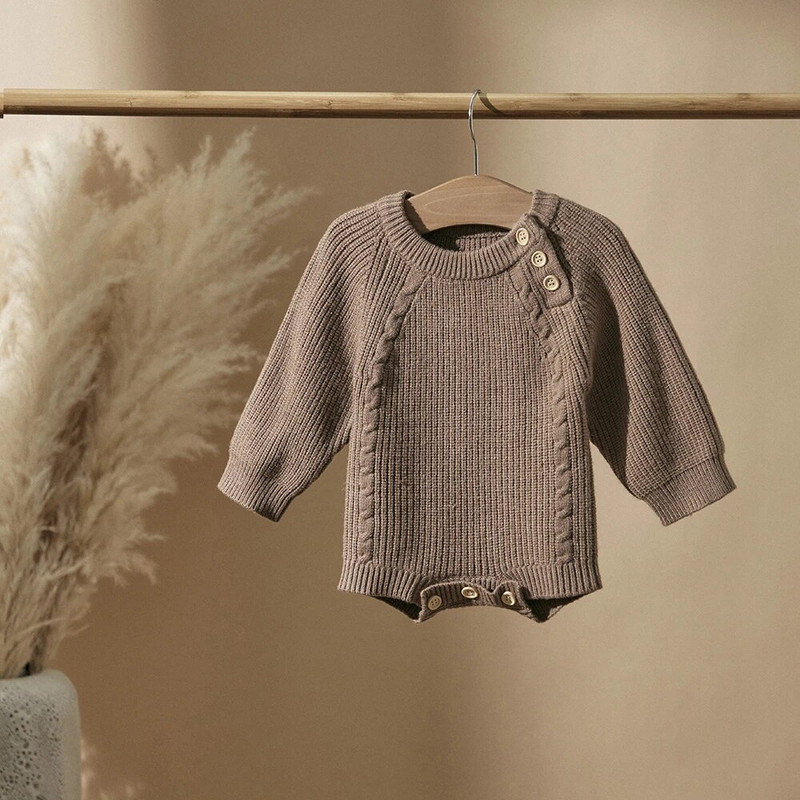 Legújabb baba kötött hosszú ujjú őszi téli pulóver Gombos Bodysuit Ruhák Jumpsuitek