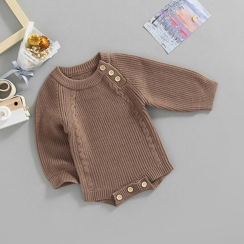 Legújabb baba kötött hosszú ujjú őszi téli pulóver Gombos Bodysuit Ruhák Jumpsuitek