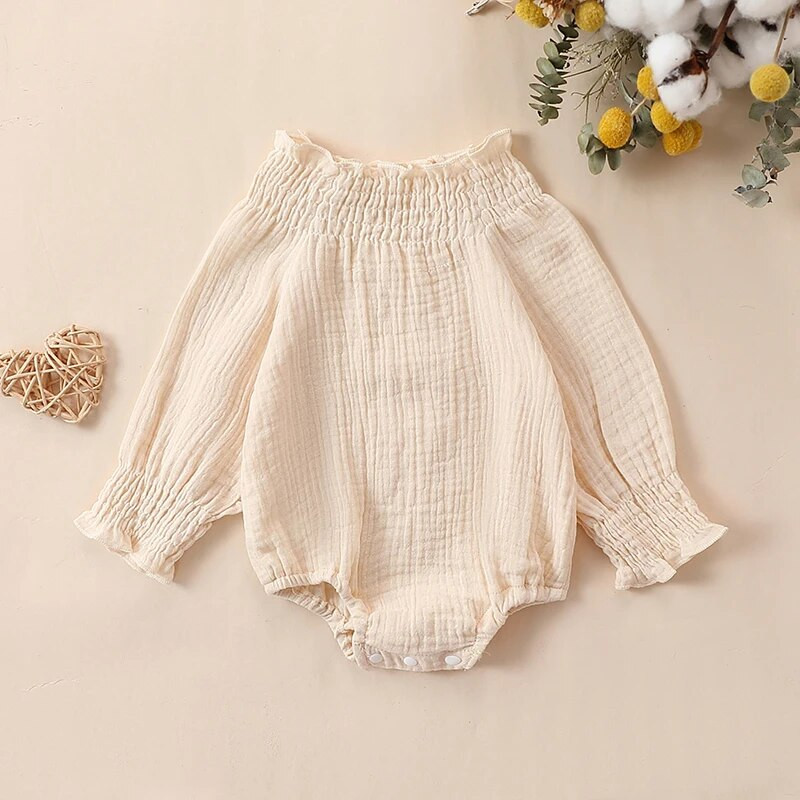 Őszi csecsemő kislány pólós hercegnő hosszú ujjú redős, tömör fodros kombiné mindennapi alkalomra