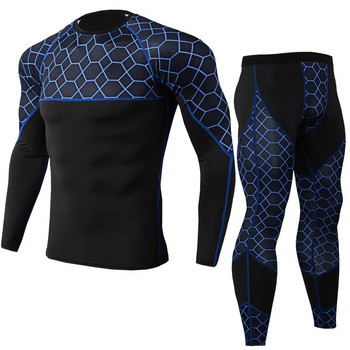 Ανδρικό αθλητικό μπλουζάκι γυμναστικής Παντελόνι διχτυωτό εμπριμέ μακρυμάνικο σετ προπόνησης τρεξίματος Fast Dry Υψηλό ελαστικό στενό κοστούμι S-3XL