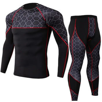 Мъжки фитнес спортни тениски Панталони Мрежести комплекти с дълъг ръкав за тренировки за бягане Бързосъхнещи високоеластични тесни костюми S-3XL