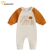 ma&baby 0-18M Απόκριες νεογέννητο βρέφος Βρέφος αγόρι κοριτσάκι μακρυμάνικο κολοκύθα γράμμα εκτύπωση Romper Κοστούμια για νήπια
