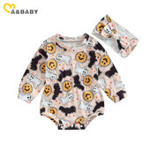Ma&baby 0-18M Αποκριάτικες στολές μωρού κοριτσιού Romper Νεογέννητο νήπιο μακρυμάνικο κολοκυθάκι με στάμπα φάντασμα