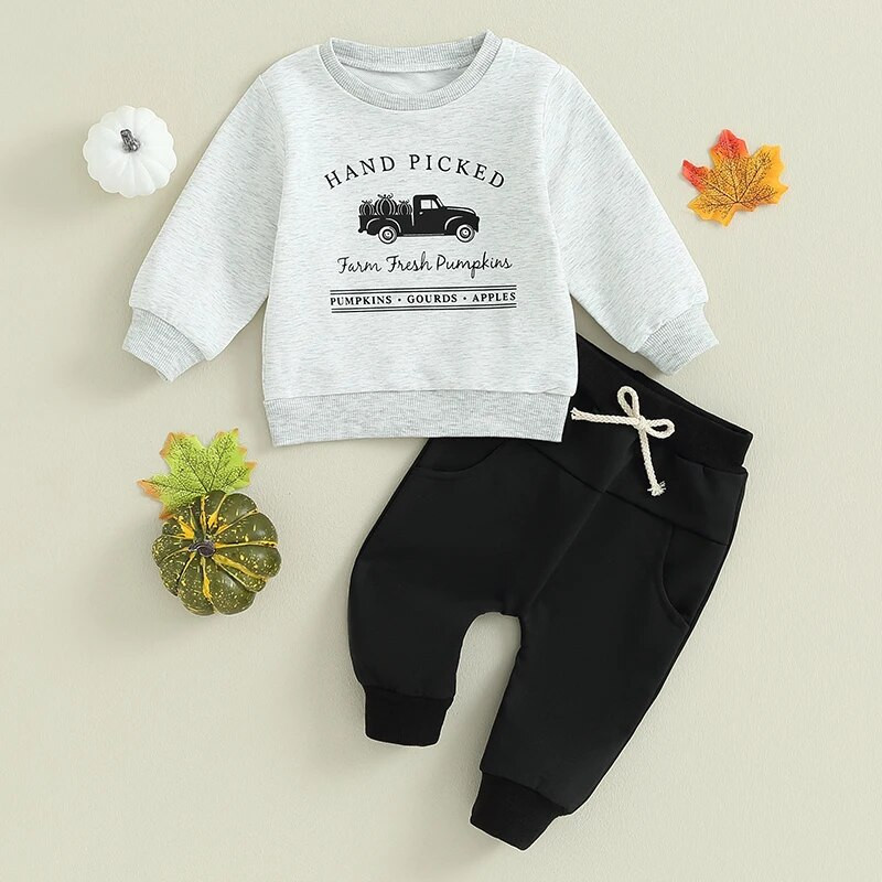 ma&baby 0-3Y Halloween totyogó újszülött kisfiúk ruhák szettek ruhák betű tök autó nyomat hosszú ujjú felsők nadrág jelmezek