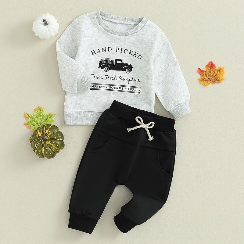 ma&baby 0-3Y Halloween totyogó újszülött kisfiúk ruhák szettek ruhák betű tök autó nyomat hosszú ujjú felsők nadrág jelmezek