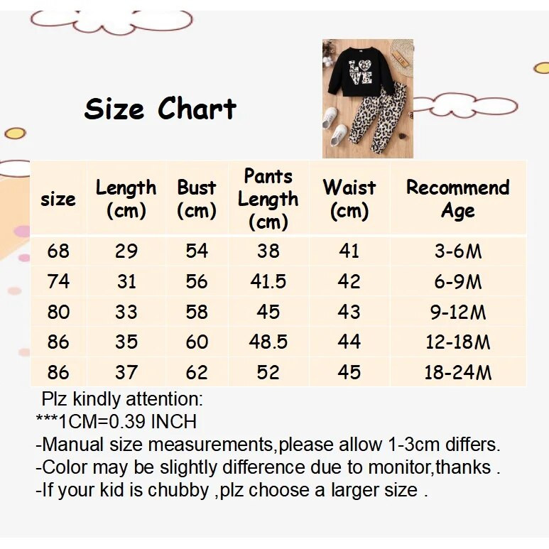 2 DB Baby Girl divatruha szett Love Print hosszú ujjú felső+Leopárdmintás nadrágok Őszi ruházat kisgyermek lánynak 3-12 hónapig