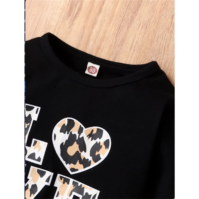 2 DB Baby Girl divatruha szett Love Print hosszú ujjú felső+Leopárdmintás nadrágok Őszi ruházat kisgyermek lánynak 3-12 hónapig