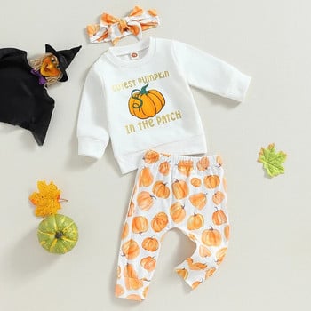 ma&baby 0-3Y Halloween Βρεφικά Σετ Ρούχα Κοριτσίστικα με στάμπα κολοκύθας Μακρυμάνικα μπλουζάκια Παντελόνια Headband Φθινοπωρινά Κοστούμια