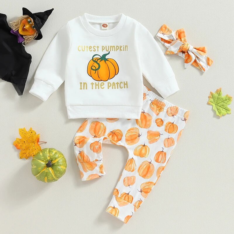 ma&baby 0-3Y Halloween baba lányoknak ruha készletek sütőtök mintás hosszú ujjú felsők nadrágok fejpánt őszi ruhák jelmezek