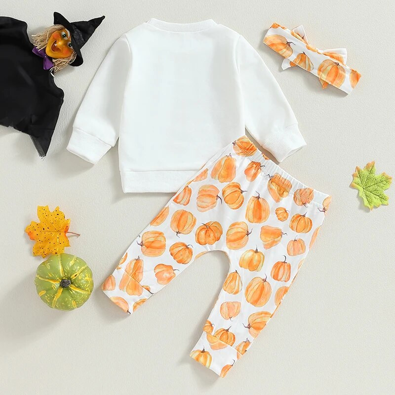 ma&baby 0-3Y Halloween baba lányoknak ruha készletek sütőtök mintás hosszú ujjú felsők nadrágok fejpánt őszi ruhák jelmezek