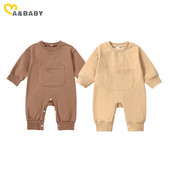 Ma&baby 0-18M Νεογέννητο Βρέφος Βρεφικά αγόρια Κορίτσια Ολόσωμη φόρμα μονόχρωμη μακρυμάνικη τσέπη ρόμπες φθινοπωρινής άνοιξης Casual ενδύματα για μικρά παιδιά