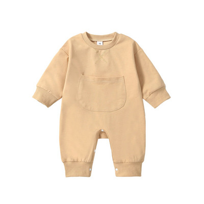 Ma&baby 0-18M Νεογέννητο Βρέφος Βρεφικά αγόρια Κορίτσια Ολόσωμη φόρμα μονόχρωμη μακρυμάνικη τσέπη ρόμπες φθινοπωρινής άνοιξης Casual ενδύματα για μικρά παιδιά